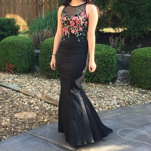 Black Floral Beaded Mermaid Gown